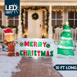 4 Ft. H Christmas Inflatable Gingerbread Man And Christmas Tree, Holiday Outdoor Decoration With Build-in LEDs Blow Up -The Home Depot Shop joyfy christmas inflatables 30081 b 4f 1000