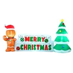 4 Ft. H Christmas Inflatable Gingerbread Man And Christmas Tree, Holiday Outdoor Decoration With Build-in LEDs Blow Up