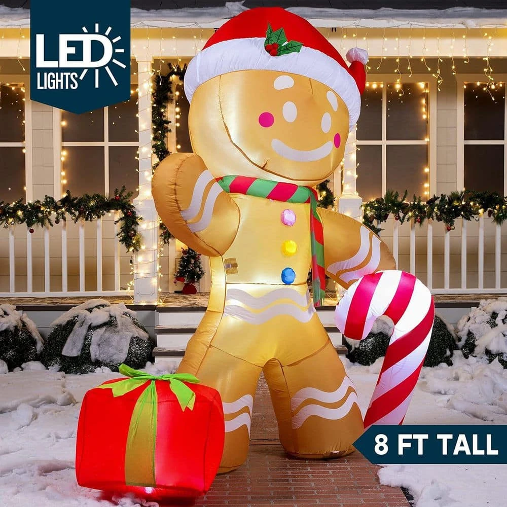 8 Ft. Christmas Inflatable Gingerbread Man With Candy Cane, Blow Up Inflatable Yard Decoration With Build-in LEDs 5 8 Ft. Christmas Inflatable Gingerbread Man With Candy Cane, Blow Up Inflatable Yard Decoration With Build-in LEDs - Image 5