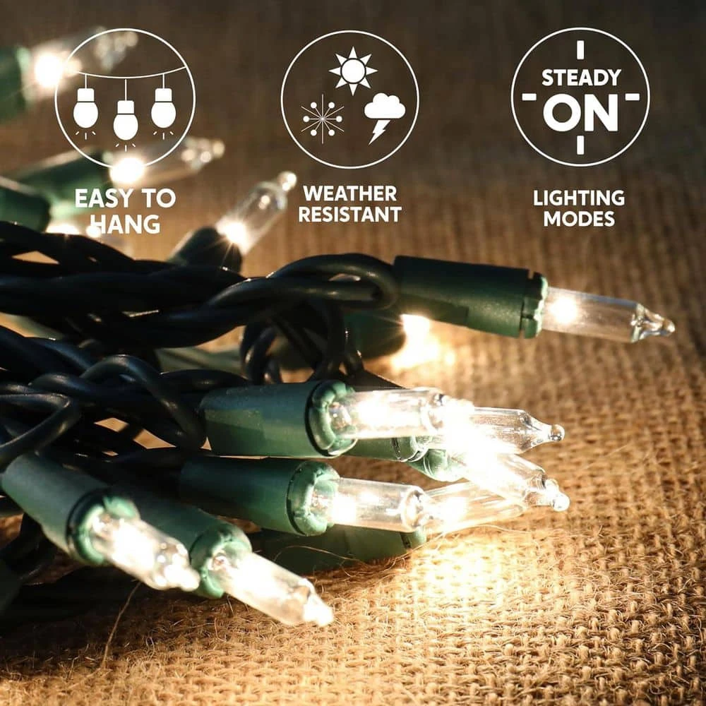 Clear Incandescent Christmas String Lights Indoor,100 Count Mini Warm White Fairy Light,21.5ft. Lighting Deco,Green Wire 4 Clear Incandescent Christmas String Lights Indoor,100 Count Mini Warm White Fairy Light,21.5ft. Lighting Deco,Green Wire - Image 4