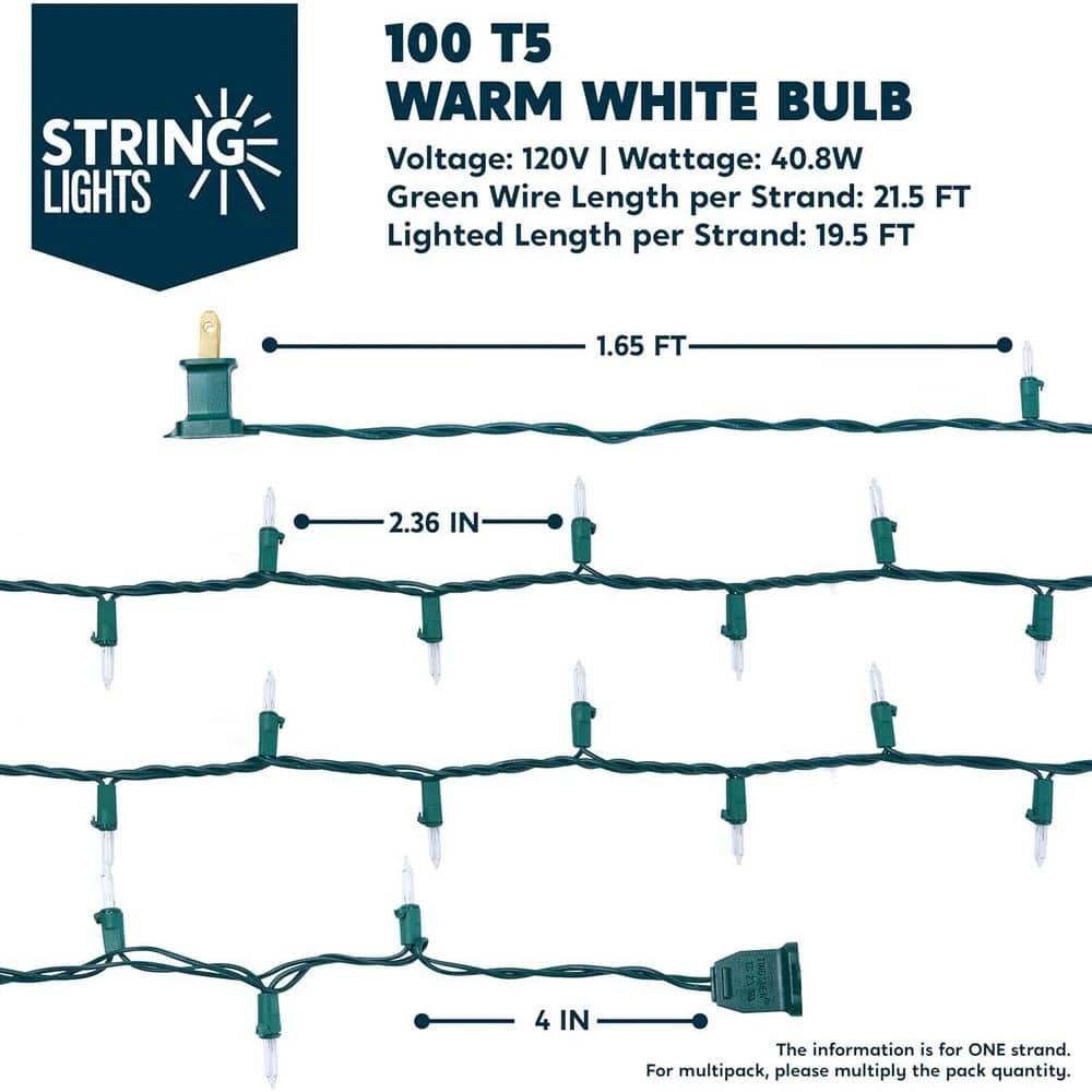 Clear Incandescent Christmas String Lights Indoor,100 Count Mini Warm White Fairy Light,21.5ft. Lighting Deco,Green Wire 3 Clear Incandescent Christmas String Lights Indoor,100 Count Mini Warm White Fairy Light,21.5ft. Lighting Deco,Green Wire - Image 3