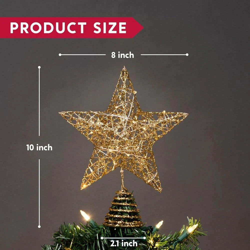 9 In Gold Glitter Star Tree Topper Metal Hallow Tree Star Lighted For Christmas Tree Decorations 3 9 In Gold Glitter Star Tree Topper Metal Hallow Tree Star Lighted For Christmas Tree Decorations - Image 3