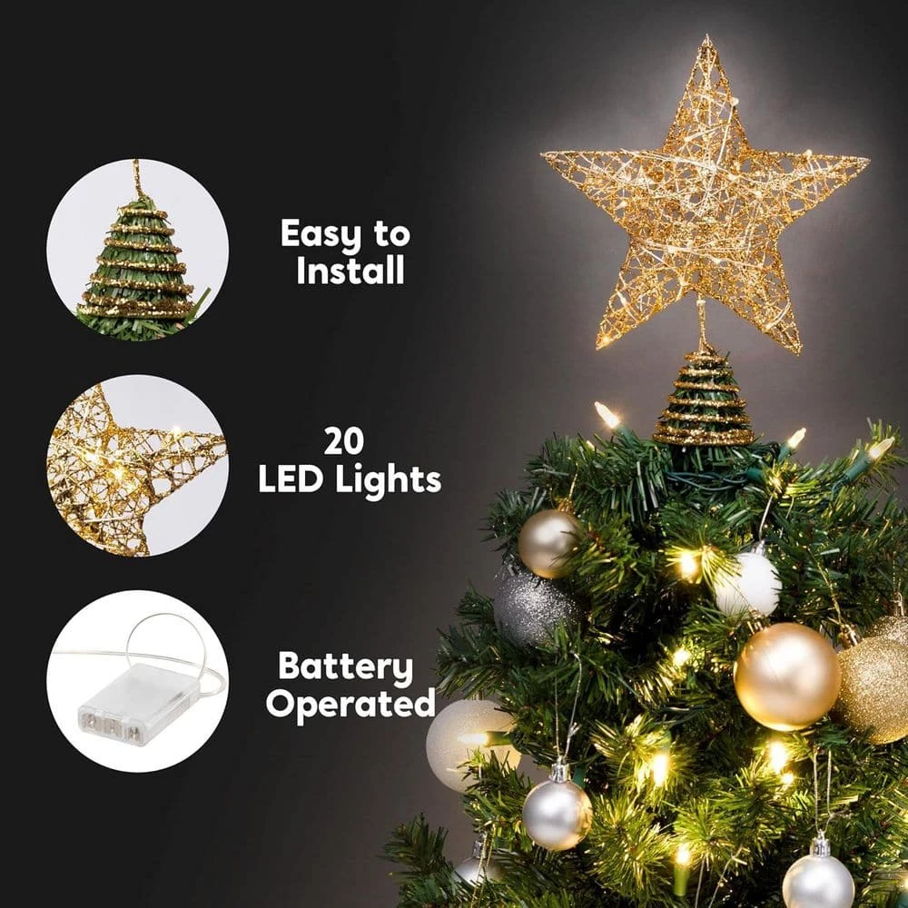 9 In Gold Glitter Star Tree Topper Metal Hallow Tree Star Lighted For Christmas Tree Decorations 2 9 In Gold Glitter Star Tree Topper Metal Hallow Tree Star Lighted For Christmas Tree Decorations - Image 2