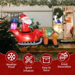 4.27 Ft. X 7 Ft. Double Deer Cart Santa Model Garden Elk Decoration Inflatable With LED Lights -The Home Depot Shop karl home christmas inflatables 805140847160 1f 1000