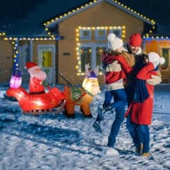 4.27 Ft. X 7 Ft. Double Deer Cart Santa Model Garden Elk Decoration Inflatable With LED Lights -The Home Depot Shop karl home christmas inflatables 805140847160 4f 1000