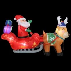 4.27 Ft. X 7 Ft. Double Deer Cart Santa Model Garden Elk Decoration Inflatable With LED Lights