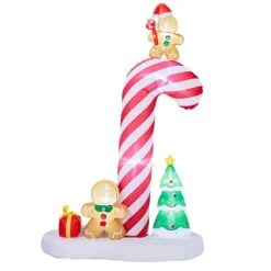8.2 Ft. X 4.9 Ft. Lighted Giant Candy Cane With Gingerbread Men Christmas Inflatable