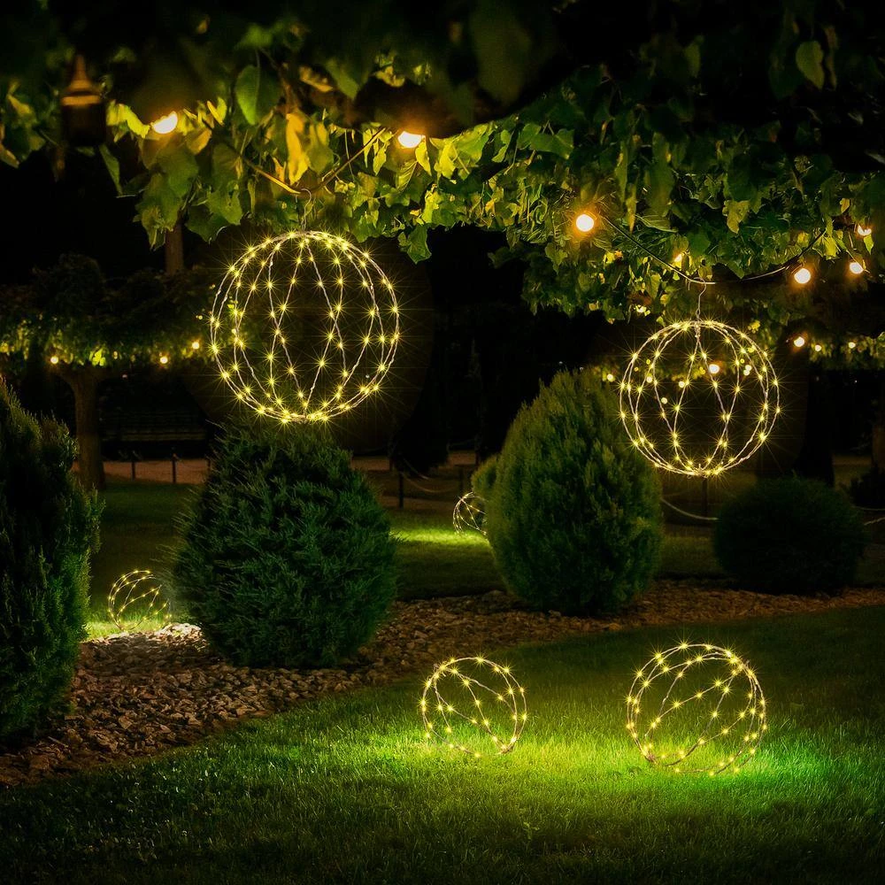 12 IN+16IN+20IN 248LED Light Ball Pathway Lights White Sphere Light Fold Flat Metal Frame Indoor Outdoor Waterproof 3 12 IN+16IN+20IN 248LED Light Ball Pathway Lights White Sphere Light Fold Flat Metal Frame Indoor Outdoor Waterproof - Image 3