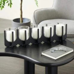 Black Wood Hurricane 5 Slot Candle Holder -The Home Depot Shop litton lane christmas candles 047008 31 1000