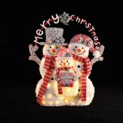 44.4 In. H Merry Christmas Snowman Trio Holiday Decoration With Battery Operated Lights -The Home Depot Shop luxenhome christmas yard decorations whhd2043 1f 1000