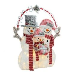 44.4 In. H Merry Christmas Snowman Trio Holiday Decoration With Battery Operated Lights -The Home Depot Shop luxenhome christmas yard decorations whhd2043 fa 1000