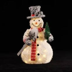 35 In. H White Frosted Snowman Holding Shovel And Christmas Tree Holiday Decoration With Lights -The Home Depot Shop luxenhome christmas yard decorations whhd2130 1f 1000