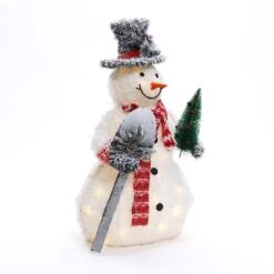 35 In. H White Frosted Snowman Holding Shovel And Christmas Tree Holiday Decoration With Lights -The Home Depot Shop luxenhome christmas yard decorations whhd2130 44 1000