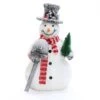 35 In. H White Frosted Snowman Holding Shovel And Christmas Tree Holiday Decoration With Lights