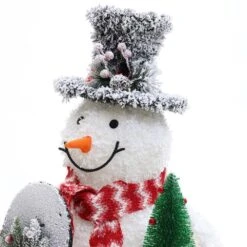 35 In. H White Frosted Snowman Holding Shovel And Christmas Tree Holiday Decoration With Lights -The Home Depot Shop luxenhome christmas yard decorations whhd2130 76 1000