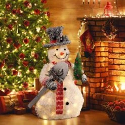 35 In. H White Frosted Snowman Holding Shovel And Christmas Tree Holiday Decoration With Lights -The Home Depot Shop luxenhome christmas yard decorations whhd2130 c3 1000