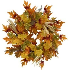 24 In. Fall Wreath With Maple, Oak Leaves And Corn Husks