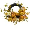 22 In. Fall Pumpkin, Leaves And Pinecone Wreath