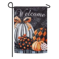 Evergreen Elegant Pattern Pumpkins Garden Suede Flag And Sassafras Door Mat Set