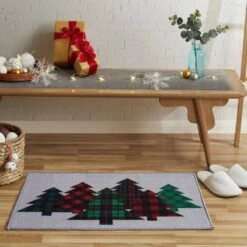 Christmas Tree Multicolor 2 Ft. X 3 Ft. Plaid Polyester Rectangle Indoor Scatter Rug -The Home Depot Shop multicolor vcny home christmas doormats pt5 srg 2030 in multi 31 1000