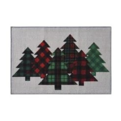 Christmas Tree Multicolor 2 Ft. X 3 Ft. Plaid Polyester Rectangle Indoor Scatter Rug