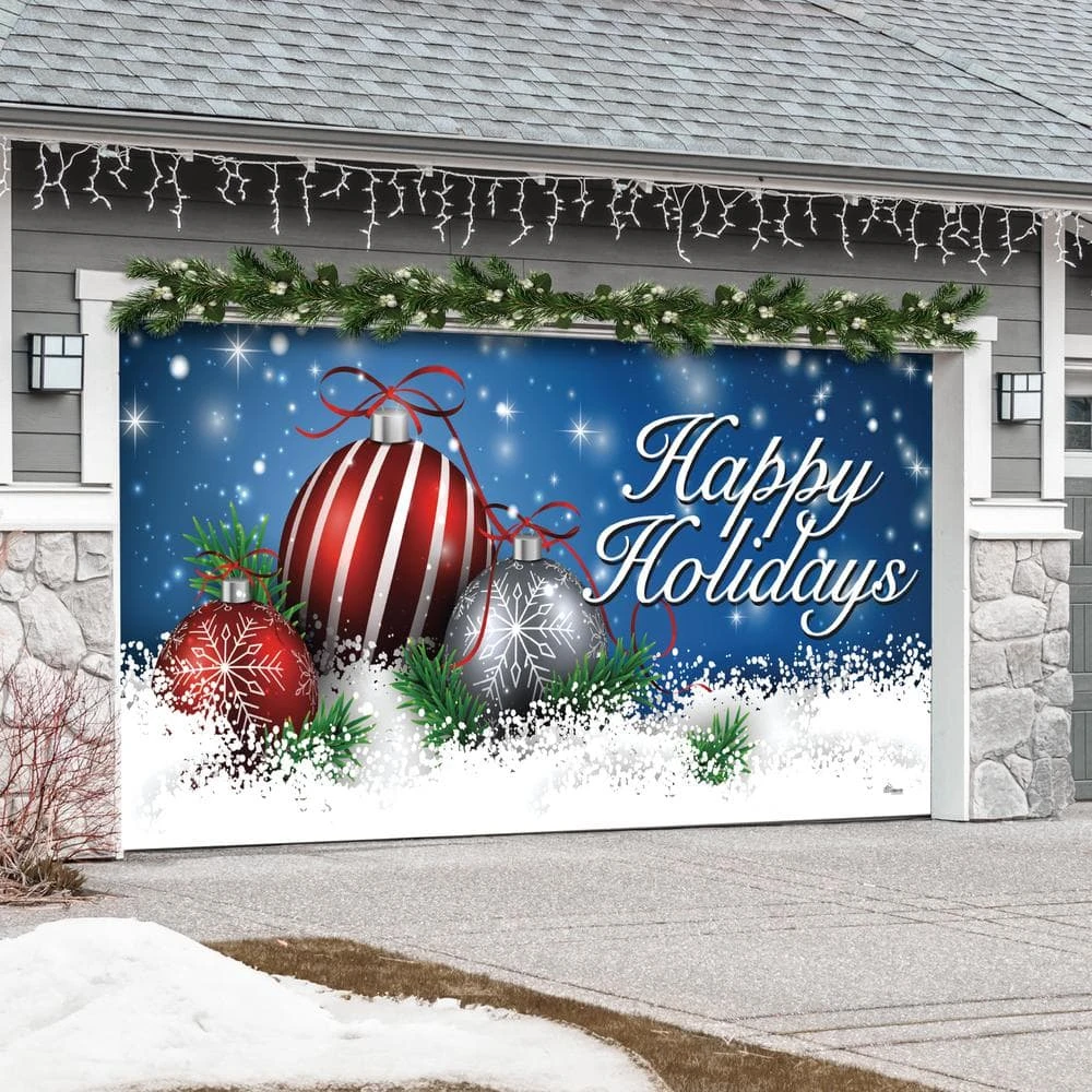 7 Ft. X 16 Ft. Red And White Christmas Ornaments On Red Christmas Garage Door Decor Mural For Double Car Garage 4 7 Ft. X 16 Ft. Red And White Christmas Ornaments On Red Christmas Garage Door Decor Mural For Double Car Garage - Image 4
