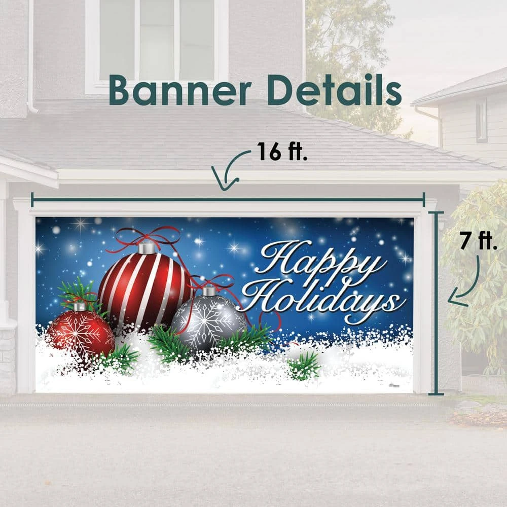 7 Ft. X 16 Ft. Red And White Christmas Ornaments On Red Christmas Garage Door Decor Mural For Double Car Garage 3 7 Ft. X 16 Ft. Red And White Christmas Ornaments On Red Christmas Garage Door Decor Mural For Double Car Garage - Image 3