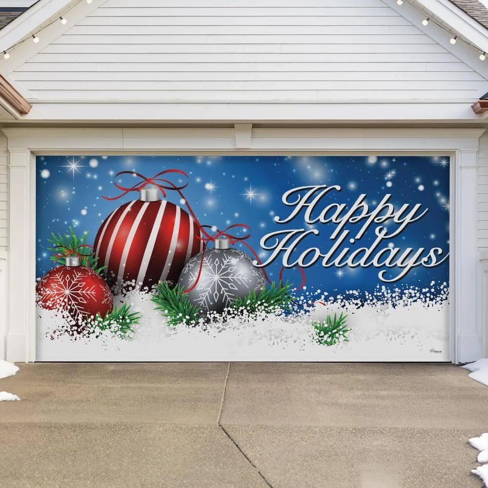 7 Ft. X 16 Ft. Red And White Christmas Ornaments On Red Christmas Garage Door Decor Mural For Double Car Garage 1 7 Ft. X 16 Ft. Red And White Christmas Ornaments On Red Christmas Garage Door Decor Mural For Double Car Garage