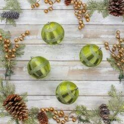 4-Piece Shatterproof Swirling Lime Green Ornaments -The Home Depot Shop national tree company christmas ornament sets frt100 ah112601 31 1000