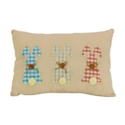 18 In.x10 In. Plaid Bunnies Easter Pillow