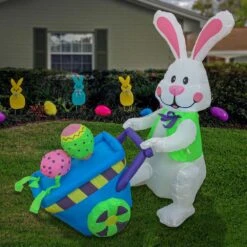 4 Ft. Inflatable Bunny Pushing Wheelbarrow -The Home Depot Shop national tree company easter decorations df 22jh21302 1 31 1000