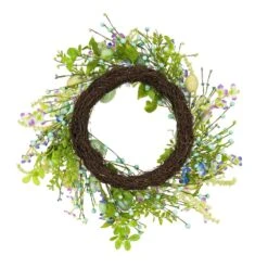 20 In. Flowering Blue And Green Easter Wreath -The Home Depot Shop national tree company easter decorations rae ea8a37244 1 1f 1000