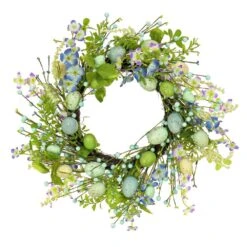 20 In. Flowering Blue And Green Easter Wreath