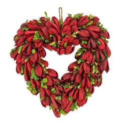 12 In. Height Red Petals And Leaves Floral Valentine's Heart