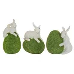 White Bunny With Green Moss Egg (Set Of 3)