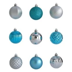 Holiday 2 In. Blue Shatterproof Christmas Tree Ornament Set With Re-Useable Tube (101-Count) -The Home Depot Shop nearly natural christmas ornament sets d1002 bl 4f 1000
