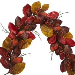 6 Ft. Autumn Magnolia Leaf With Berries Artificial Garland -The Home Depot Shop nearly natural fall garlands 4495 1f 1000