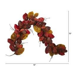 6 Ft. Autumn Magnolia Leaf With Berries Artificial Garland -The Home Depot Shop nearly natural fall garlands 4495 4f 1000