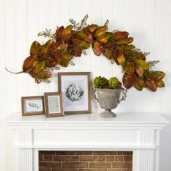 6 Ft. Autumn Magnolia Leaf And Berries Artificial Garland -The Home Depot Shop nearly natural fall garlands 4497 31 1000