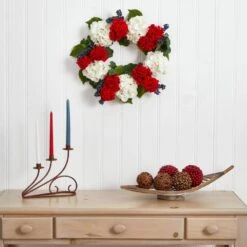 21in. Artificial Unlit Artificial Holiday Wreath With Geranium And Blue Berry -The Home Depot Shop nearly natural fall wreaths 4324 31 1000