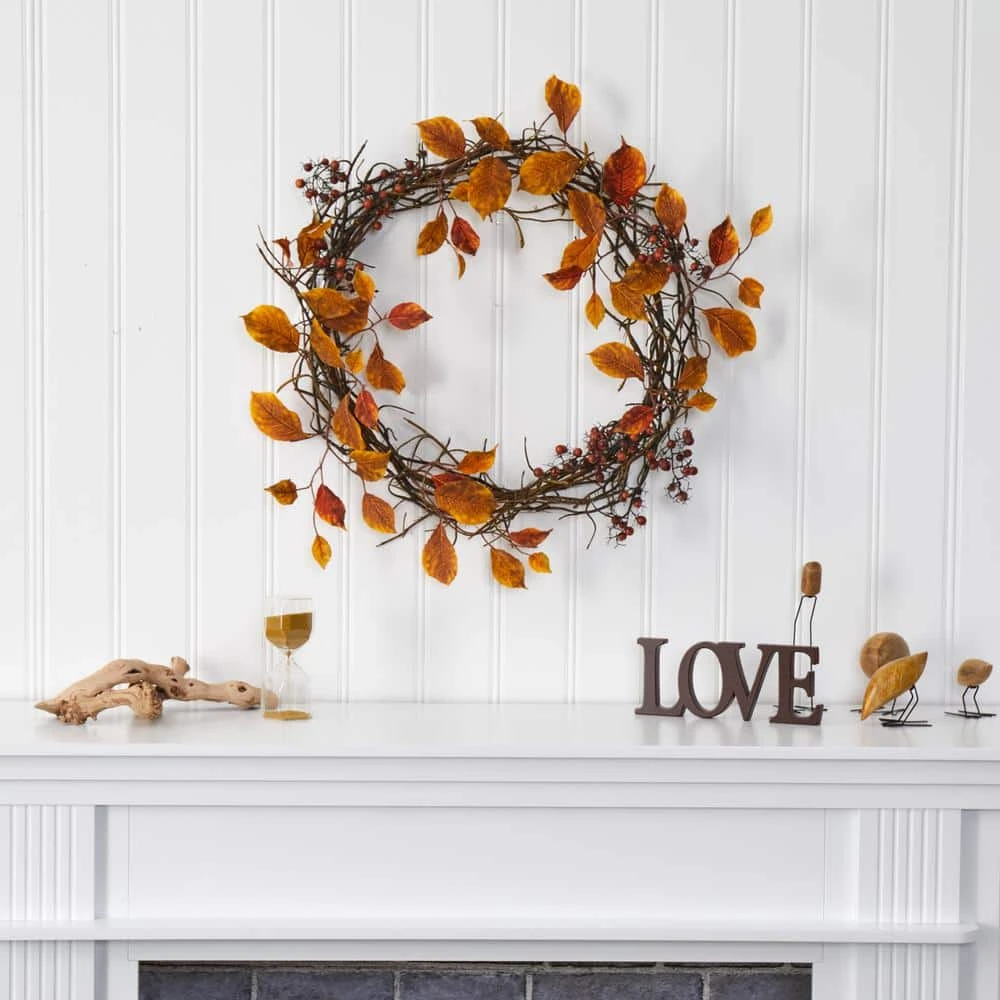19 In. Harvest Leaf Berries And Twig Artificial Wreath 3 19 In. Harvest Leaf Berries And Twig Artificial Wreath - Image 3