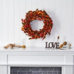 20 In. Harvest Leaf And Mini Pumpkin Artificial Wreath -The Home Depot Shop nearly natural fall wreaths 4472 31 1000