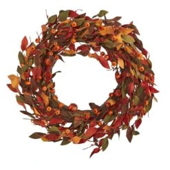 20 In. Harvest Leaf And Mini Pumpkin Artificial Wreath