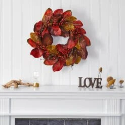 24 In. Harvest Magnolia Leaf And Berries Artificial Wreath 5 24 In. Harvest Magnolia Leaf And Berries Artificial Wreath -The Home Depot Shop nearly natural fall wreaths 4496 31 1000