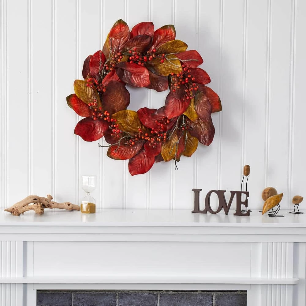 24 In. Harvest Magnolia Leaf And Berries Artificial Wreath 3 24 In. Harvest Magnolia Leaf And Berries Artificial Wreath - Image 3