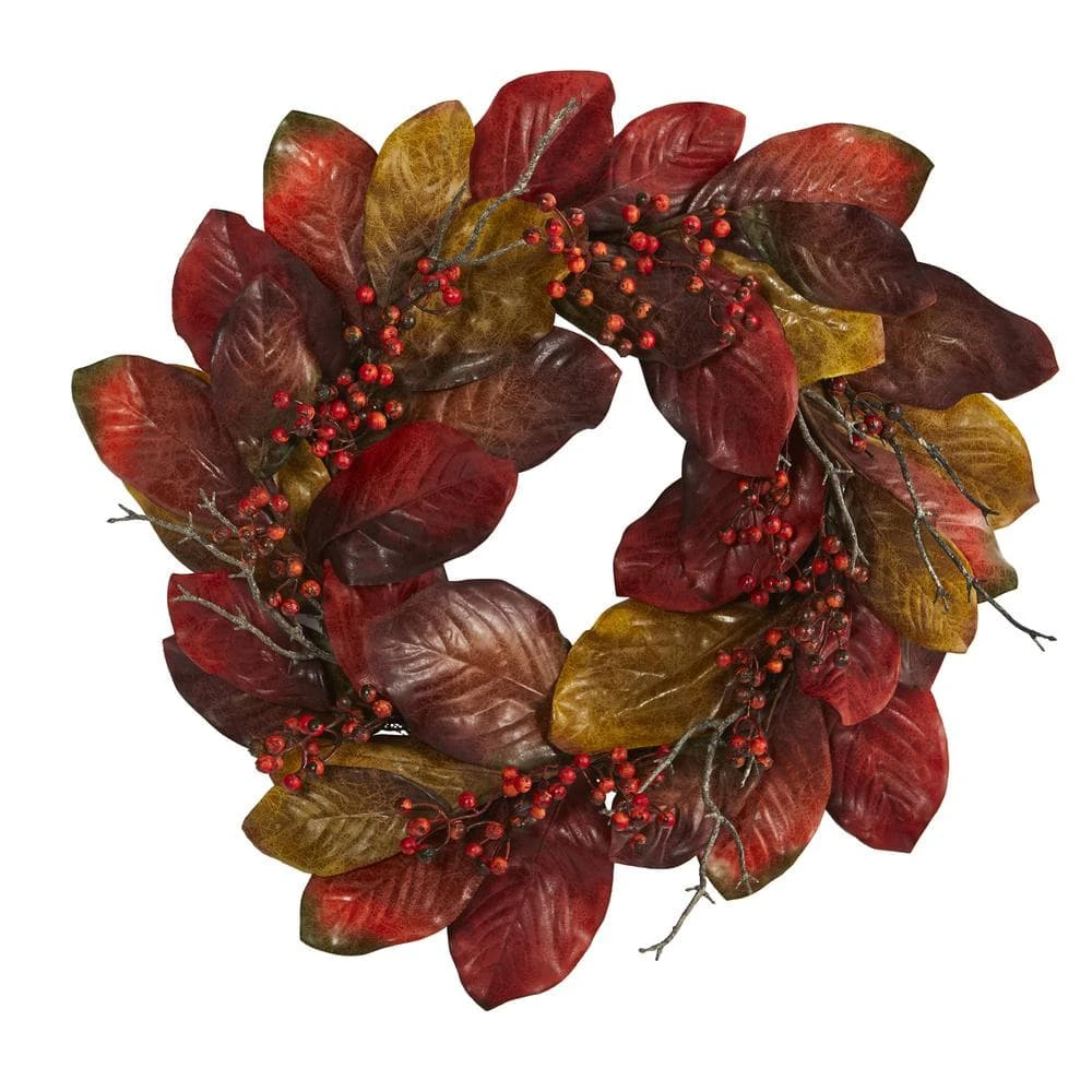 24 In. Harvest Magnolia Leaf And Berries Artificial Wreath 1 24 In. Harvest Magnolia Leaf And Berries Artificial Wreath