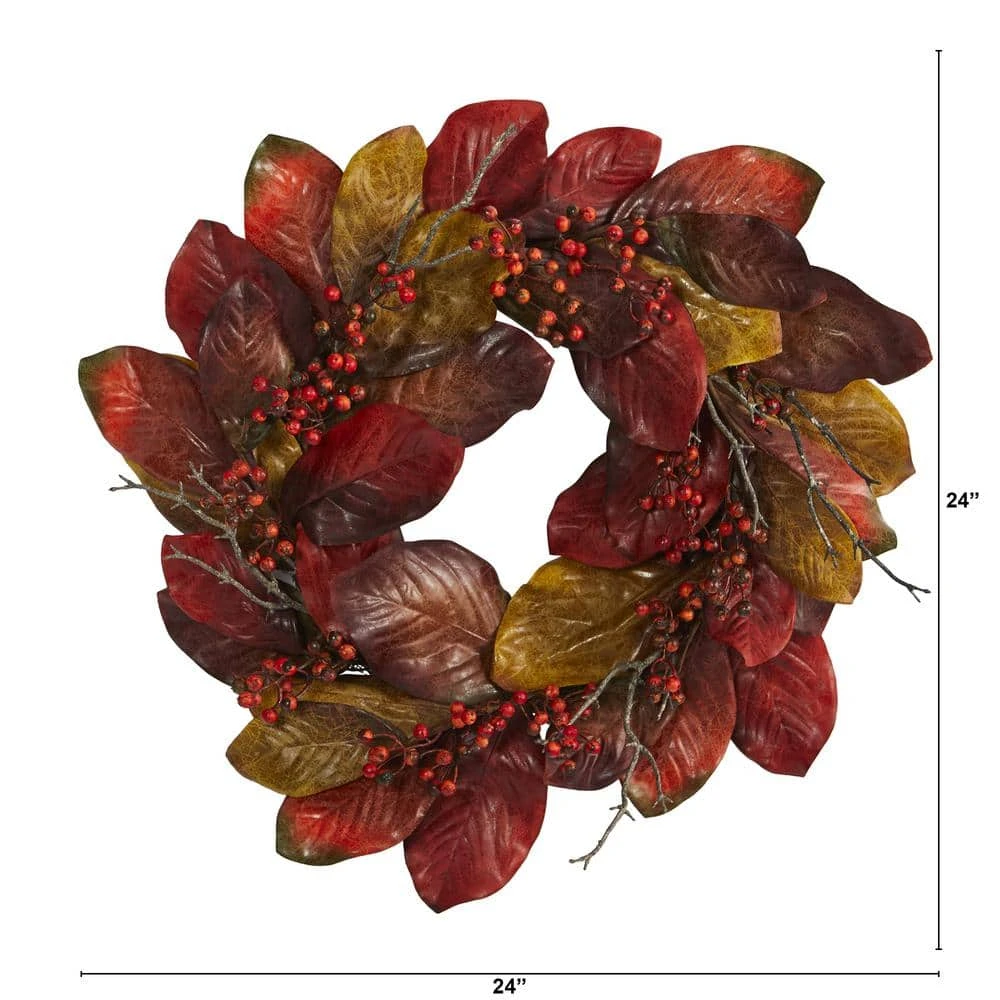 24 In. Harvest Magnolia Leaf And Berries Artificial Wreath 2 24 In. Harvest Magnolia Leaf And Berries Artificial Wreath - Image 2