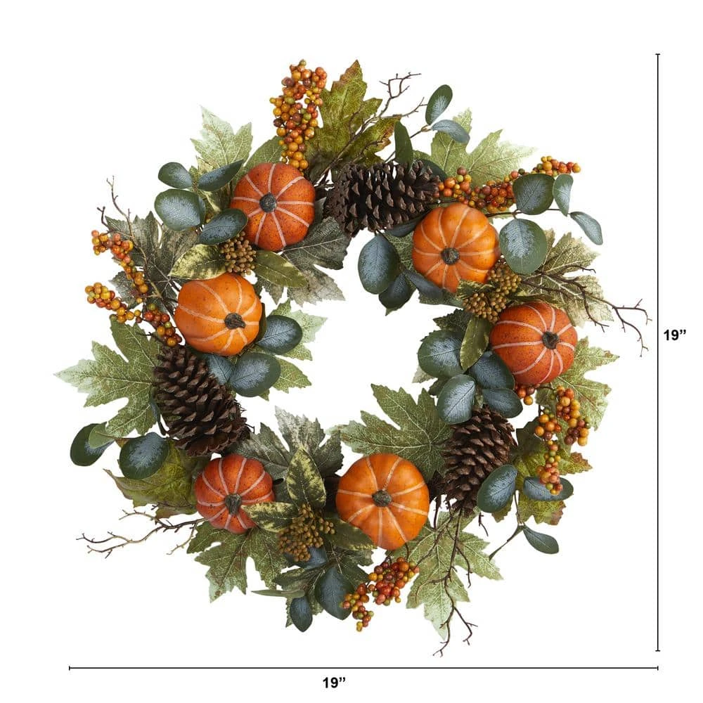 24 In. Fall Pumpkins, Pine Cones And Berries Artificial Wreath 3 24 In. Fall Pumpkins, Pine Cones And Berries Artificial Wreath - Image 3