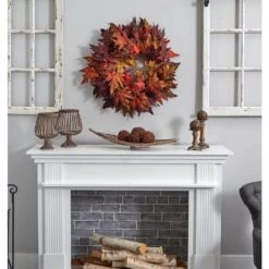 30in. Artificial Wreath With Autumn Maple Leaves 7 30in. Artificial Wreath With Autumn Maple Leaves -The Home Depot Shop nearly natural fall wreaths 4908 31 1000
