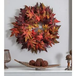 30in. Artificial Wreath With Autumn Maple Leaves 6 30in. Artificial Wreath With Autumn Maple Leaves -The Home Depot Shop nearly natural fall wreaths 4908 4f 1000